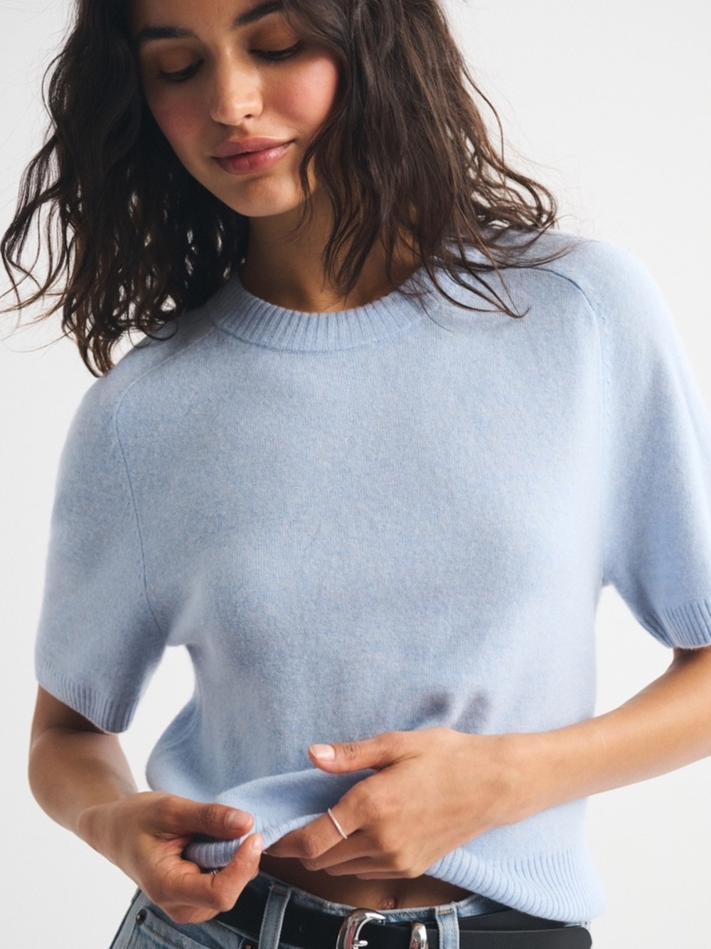 100% Cashmere Abercrombie & Fitch Light Blue Short-Sleeve Crew